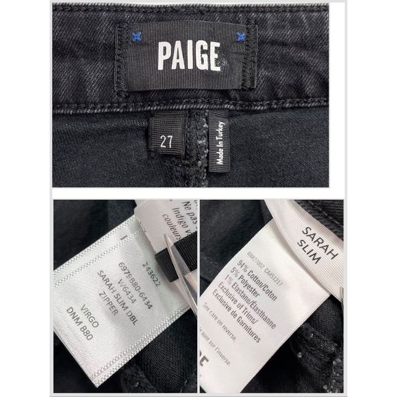 PAIGE Sarah Slim Leg High Rise Ankle Jean Zip Pockets Raw Hem Virgo Black 27 - Picture 8 of 9